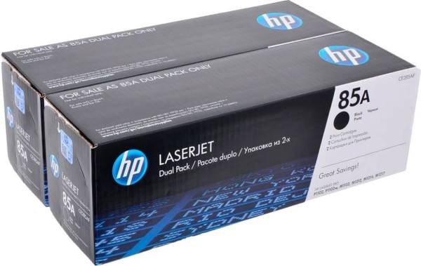 Картридж HP CE285AF/CE285AD (85A) оригинальный для принтера HP LaserJet Pro P1102/ 1104/ 1106/ 1107/ 1108/ 1109/ M1132/ 1134/ 1136/ 1137/ 1138/ 1139/ 1212/ 1213/ 1214/ 1216/ 1217/ 1248, двойная упаковка 2*1600 страниц