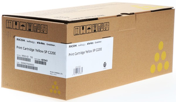 Картридж Ricoh SP C220E (407643/406055) оригинальный для Ricoh Aficio SP C220S/ C221SF/ C222SF/ C220N/ C221N/ C222DN, желтый, 2300 стр.