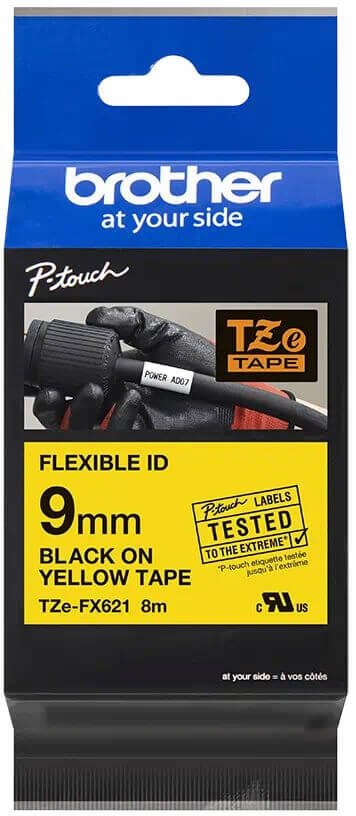 Картридж Brother TZE-FX621 (TZeFX621) оригинальный для Brother P-Touch, лента 9мм*8м, чёрный на жёлтом