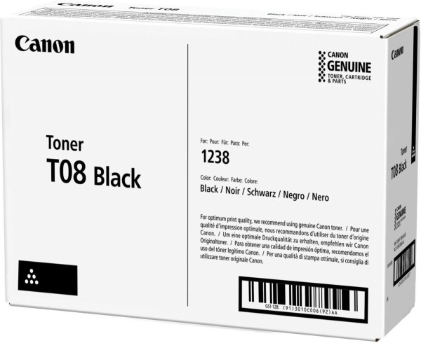Картридж Canon T08Bk 3010C006 оригинальный для Canon i-SENSYS 1238, чёрный, 11000 стр.