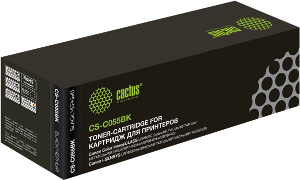Картридж Cactus 055Bk (CS-C055BK) для Canon i-Sensys LBP663Cdw/ LBP664Cx/ MF742Cdw/ MF744Cdw/ MF746Cx, чёрный, 2300 стр.
