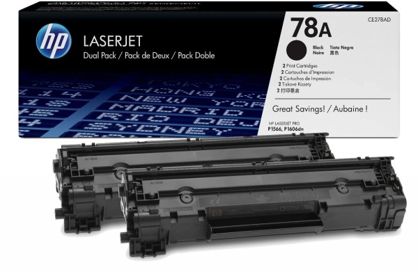 Картридж HP CE278AF/CE278AD (78A) оригинальный для HP LaserJet Pro P1560/ P1566/ P1600/ P1606/ M1530/ M1536, чёрный, двойная упаковка, 2*2100 страниц