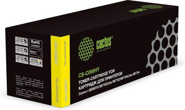 Картридж Cactus 069HY (CS-C069HY) Yellow для Canon i-Sensys MF752Cdw/ MF754Cdw, жёлтый, 5500 стр.