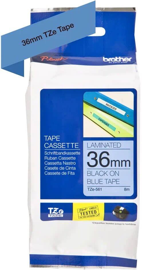 Картридж Brother TZE-561 (TZe561) оригинальный для Brother P-Touch, лента 36мм*8м, чёрный на синем