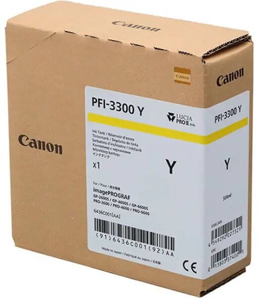 Картридж Canon PFI-3300Y 6436C001 (Yellow) оригинальный для Canon ImagePrograf PRO-2600/ PRO-4600/ PRO-6600/ GP-2600S/ GP-4600S/ GP-6600S, жёлтый, 330мл