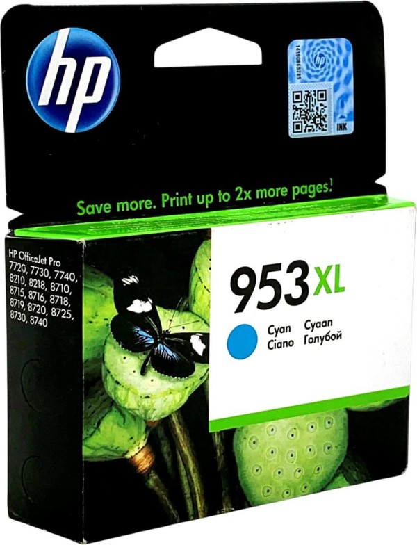 Картридж HP №953XL (F6U16AE) Cyan оригинальный для HP Officejet Pro 7720/ 7730/ 8210/ 8710, голубой, увеличенный, 1600 стр.