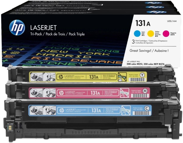 Набор картриджей HP U0SL1AM (CF211A+CF212A+CF213A) (131A) CMY оригинальный для HP Color LaserJet Pro 200 M251/ MFP M276, 3*1800 страниц