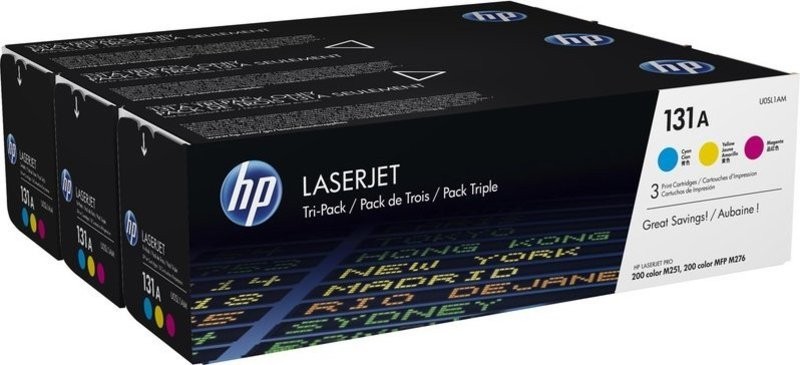 Набор картриджей HP U0SL1AM (CF211A+CF212A+CF213A) (131A) оригинальный для принтера HP Color LaserJet Pro 200 M251/ MFP M276, 3*1800 страниц