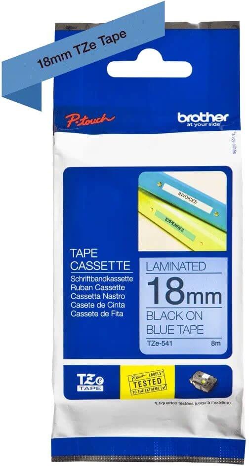 Картридж Brother TZE-541 (TZe541) оригинальный для Brother P-Touch, лента 18мм*8м, чёрный на синем