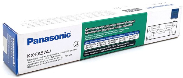 Термопленка Panasonic KX-FA57A/ KX-FA57A7 оригинальная для Panasonic KX-FP343/ FP363/ FP701, KX-FHD332/ KX-FHD351, чёрный, 1шт*70м