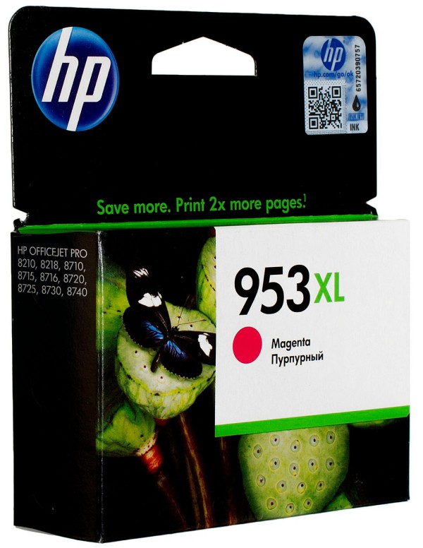 Картридж HP №953XL (F6U17AE) Magenta оригинальный для HP Officejet Pro 7720/ 7730/ 8210/ 8710, пурпурный, увеличенный, 1600 стр.