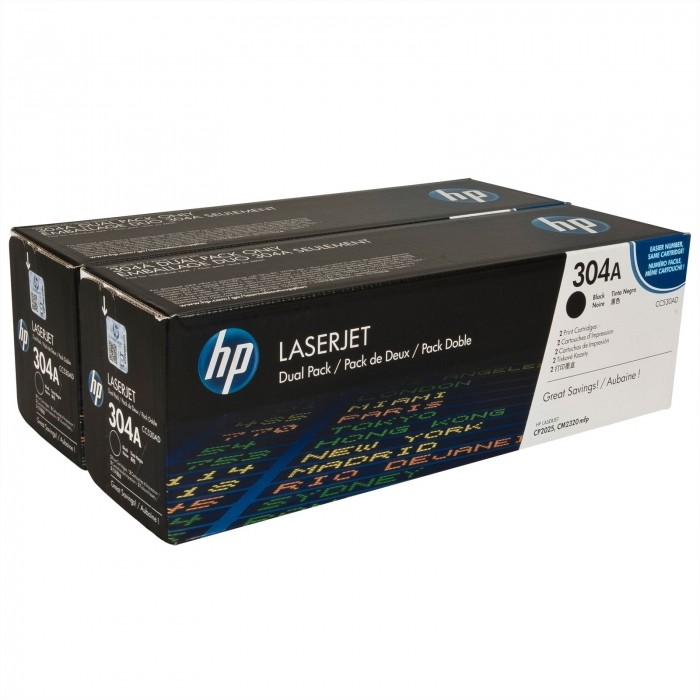 Картридж HP CC530AD (304A) оригинальный для принтера HP Color LaserJet CM2320/ CM2320fxi/ CM2320nf/ CP2025/ CP2025dn/ CP2025n, чёрный, двойная упаковка 2*3500 страниц
