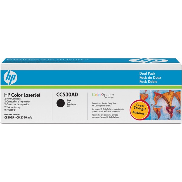 Картридж HP CC530AD (304A) оригинальный для принтера HP Color LaserJet CM2320/ CM2320fxi/ CM2320nf/ CP2025/ CP2025dn/ CP2025n, чёрный, двойная упаковка 2*3500 страниц