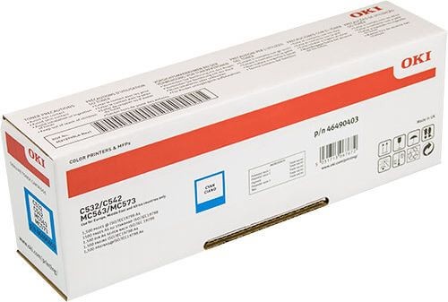 Картридж OKI (46490407/46490403) оригинальный для принтера OKI C532/ C542/ MC573/ MC563, голубой, 1500 стр.