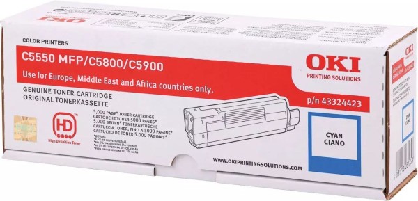Картридж OKI (43324423/ 43324443) оригинальный для принтера OKI C5550/ С5800/ C5900, голубой, 5000 страниц