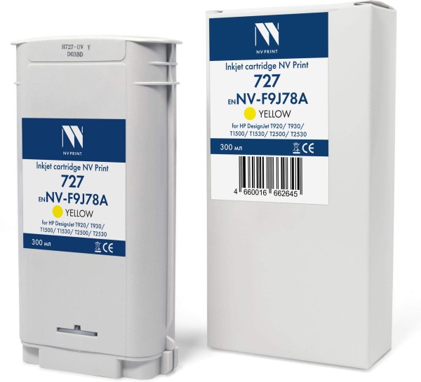Картридж NV Print №727 (NV-F9J78A) Yellow для HP DesignJet T920/ T930/ T1500/ T1530/ T2500/ T2530, жёлтый, 300 мл