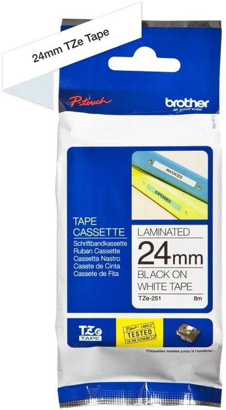 Картридж Brother TZE-251 (TZe251) оригинальный для Brother P-Touch, лента 24мм*8м, чёрный на белом