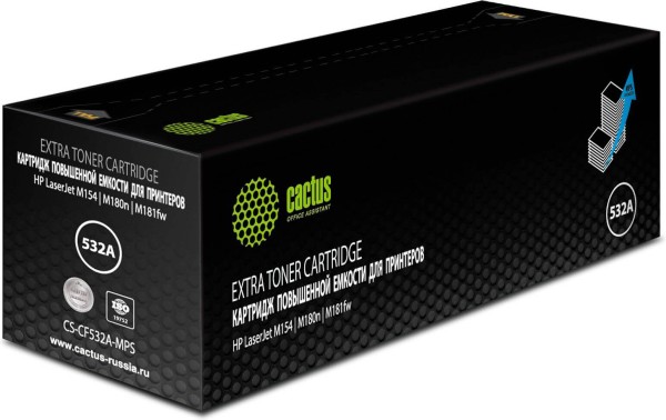 Картридж Cactus CF532X (CS-CF532A-MPS) Yellow для HP Color LaserJet Pro M154, MFP M180, жёлтый, увеличенный, 2700 стр.