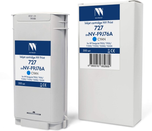 Картридж NV Print №727 (NV-F9J76A) Cyan для HP DesignJet T920/ T930/ T1500/ T1530/ T2500/ T2530, голубой, 300 мл