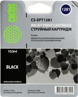 C13T12814010 Картридж Cactus для принтеров Epson Stylus S22/SX125/SX130/SX420W/Office BX305F черный с чипом 10мл CS-EPT1281