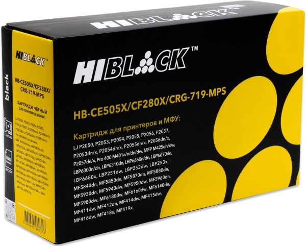 Картридж Hi-Black (HB-CE505X/CF280X/CRG-719-MPS) для HP LJ P2055/ P2050/ M401/ M425/ Can 719, увеличенный, 10K