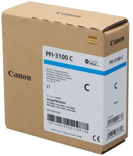 Картридж Canon PFI-3100C 6423C001 (Cyan) оригинальный для Canon ImagePrograf PRO-2600/ PRO-4600/ PRO-6600/ GP-2600S/ GP-4600S/ GP-6600S, голубой, 160мл 