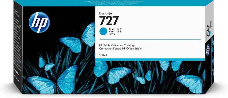 Картридж HP №727 (F9J76A) оригинальный для HP DesignJet T1500/ T1530/ T2500/ T2530/ T3500/ T920/ T930, голубой, 300 мл