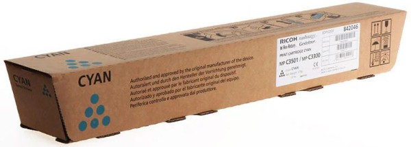 Картридж Ricoh MP C3501E/ C3300E (842046/841427) Cyan оригинальный для Ricoh Aficio MP C2800/ C3001/ C3300/ C3501, голубой, 16000 стр.