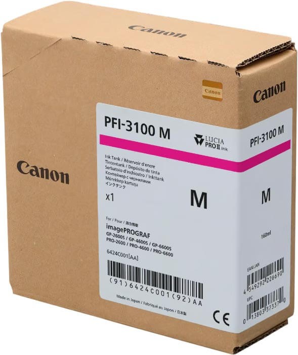 Картридж Canon PFI-3100M 6424C001 (Magenta) оригинальный для Canon ImagePrograf PRO-2600/ PRO-4600/ PRO-6600/ GP-2600S/ GP-4600S/ GP-6600S, пурпурный, 160мл