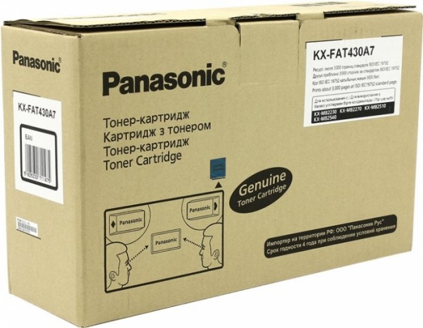 Картридж Panasonic KX-FAT430A/ KX-FAT430A7 оригинальный для Panasonic KX-MB2230/ MB2270/ MB2510/ MB2540, чёрный, 3000 стр.