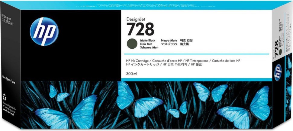 Картридж HP №728 (F9J68A) оригинальный для HP DesignJet T730/ T830, матовый черный, 300 мл.