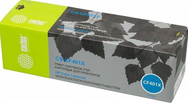 Картридж Cactus CF401X (CS-CF401X) для принтеров HP Color LaserJet M252/ 252N/ 252DN/ 252DW/ M277n/ M277DW голубой 2300 страниц