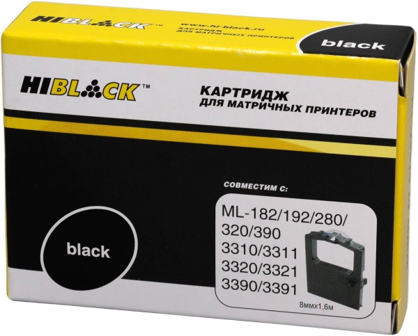 Картридж Hi-Black 01108002/09002303 (HB-OKI-RR-182-BK-1,6m) для Oki Microline 182/ 320/ 192/ 193/ 321/ 390/ 3310/ 3311/ 3320, б/ шва, чёрный, 8мм х 1,6м