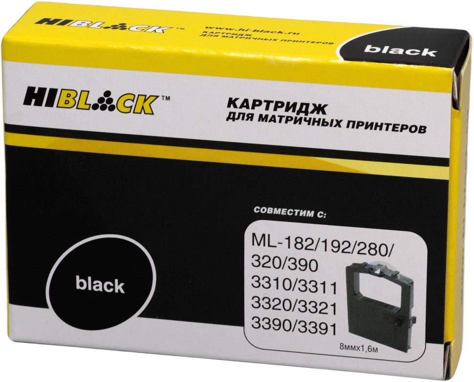 Картридж Hi-Black 01108002/09002303 (HB-OKI-RR-182-BK-1,6m) для Oki Microline 182/ 320/ 192/ 193/ 321/ 390/ 3310/ 3311/ 3320, б/ шва, чёрный, 8мм х 1,6м