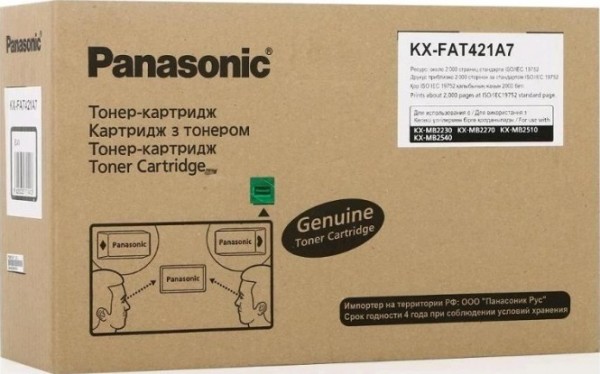 Картридж Panasonic KX-FAT421A/ KX-FAT421A7 оригинальный для Panasonic KX-MB2230/ MB2270/ MB2510/ MB2540, чёрный, 2000 стр.