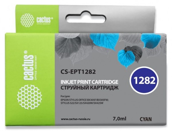 Картридж струйный Cactus CS-EPT1282 голубой (7мл) для Epson Stylus S22/S125/SX420/SX425/Office BX305