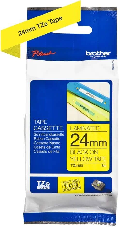 Картридж Brother TZE-651 (TZe651) оригинальный для Brother P-Touch, лента 24мм*8м, чёрный на жёлтом