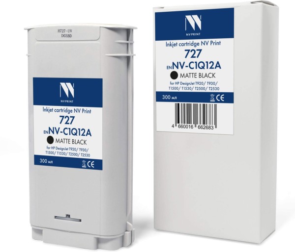 Картридж NV Print №727 (NV-C1Q12A) Matte Black для HP DesignJet T920/ T930/ T1500/ T1530/ T2500/ T2530, матовый чёрный, 300 мл
