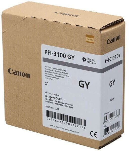 Картридж Canon PFI-3100GY 6426C001 (Grey) оригинальный для Canon ImagePrograf PRO-2600/ PRO-4600/ PRO-6600/ GP-2600S/ GP-4600S/ GP-6600S, серый, 160мл