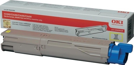 Картридж OKI (43459345/43459329) оригинальный для принтера OKI C3300/ C3400/ C3450/ C3600, желтый, 2500 стр.