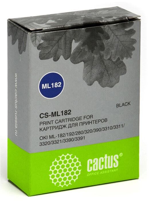 Картридж Cactus (CS-ML182) Black для Oki ML-182/ ML-192/ ML-280/ ML-320/ ML-390, чёрный, 8мм х 1,6м, 2,4млн