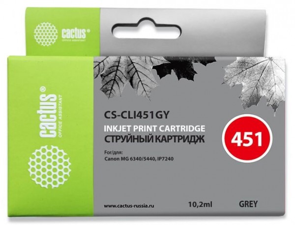 Картридж струйный Cactus CS-CLI451GY серый (10.2мл) для Canon MG6340/5440/IP7240