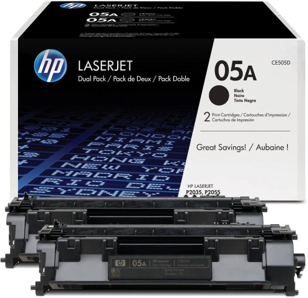 Картридж HP CE505D (05A) оригинальный для HP LaserJet P2030/ P2035/ P2050/ P2055, чёрный, двойная упаковка, 2*2300 страниц
