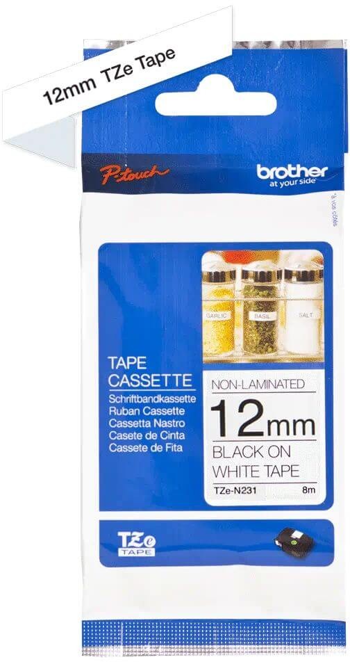 Картридж Brother TZE-N231 (TZeN231) оригинальный для Brother P-Touch, неламинированная лента 12мм*8м, чёрный на белом