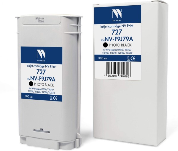 Картридж NV Print №727 (NV-F9J79A) Photo Black для HP DesignJet T920/ T930/ T1500/ T1530/ T2500/ T2530, фото чёрный, 300 мл
