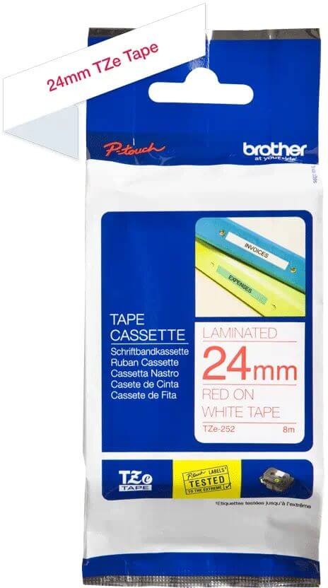 Картридж Brother TZE-252 (TZe252) оригинальный для Brother P-Touch, лента 24мм*8м, красный на белом