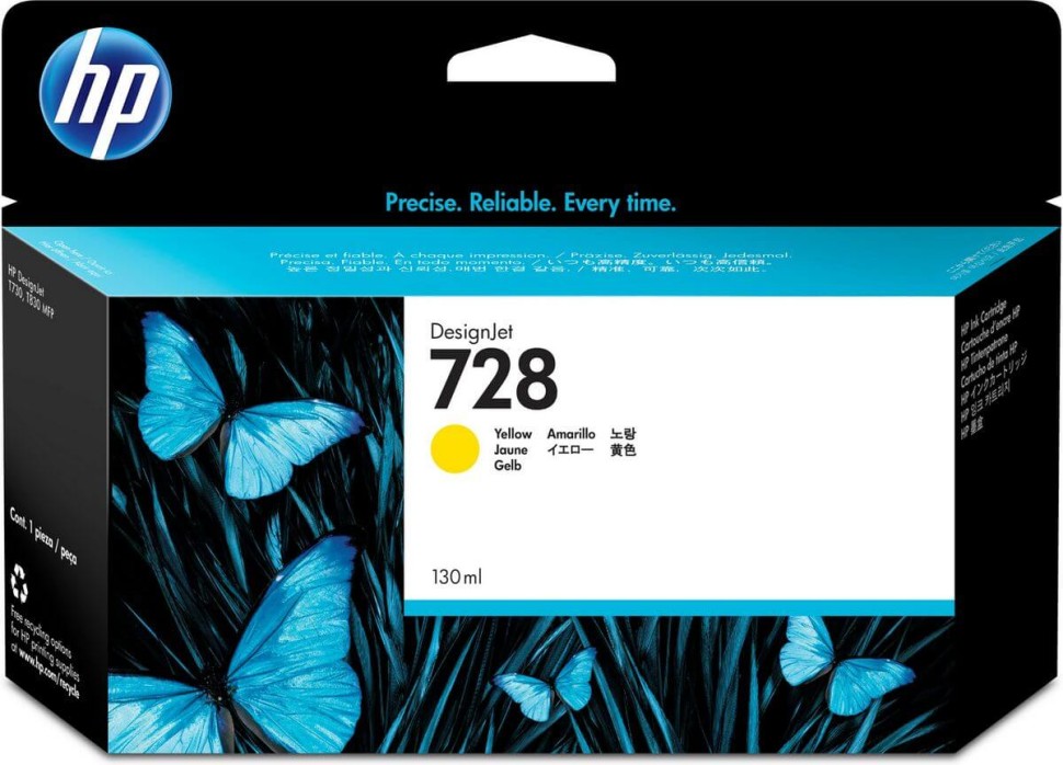 Картридж HP №728 (F9J65A) оригинальный для HP DesignJet T730/ T830, желтый, 130 мл.