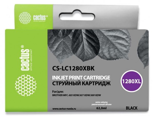 Картридж струйный Cactus CS-LC1280XBK черный (24мл) для Brother MFC-J6510/6910DW