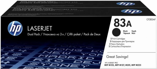 Картридж HP CF283AF/ CF283AD (83A) оригинальный для принтера HP LaserJet Pro M201/ MFP M225/ MFP M125/ MFP M127, чёрный, двойная упаковка 2*1500 страниц
