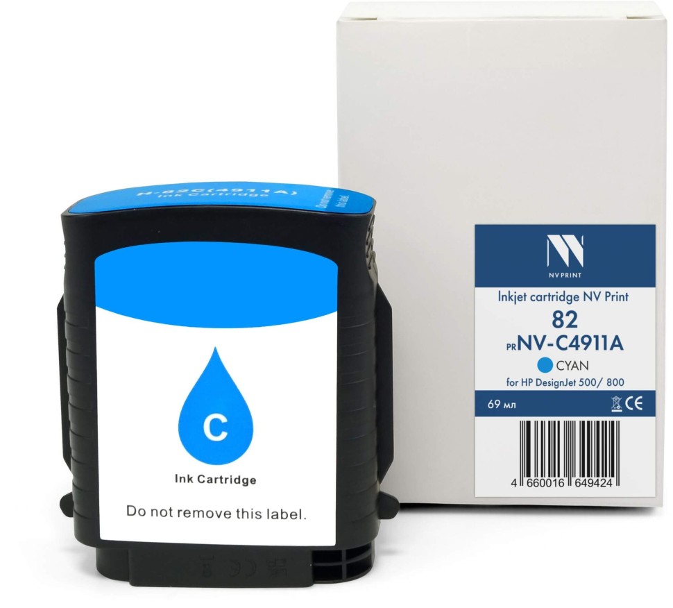 Картридж NV Print №82 (NV-C4911A) Cyan для HP DesignJet 500/ 510/ 800/ 815/ 820, голубой, 69мл